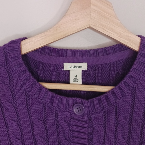 L.L. Bean Cotton Cardigan Button Long Sleeve Purple Sweater Women's Size M - Picture 3 of 5